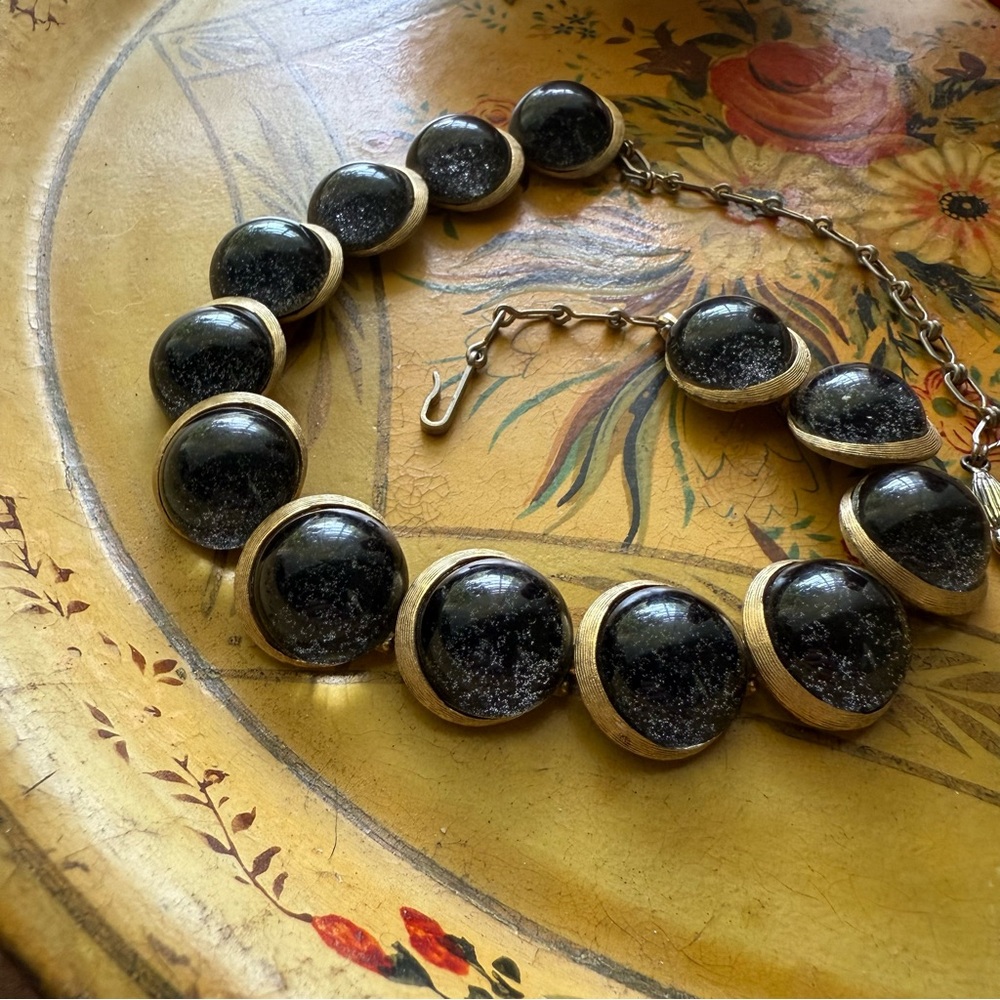 Vintage 1950s Charel Black Crescent Moon Thermoset Necklace - Picture 7 of 10